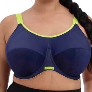 Elomi Energise Hoigh Impact Underwire Sports Bra with J Hook Navy Lime Size 40I